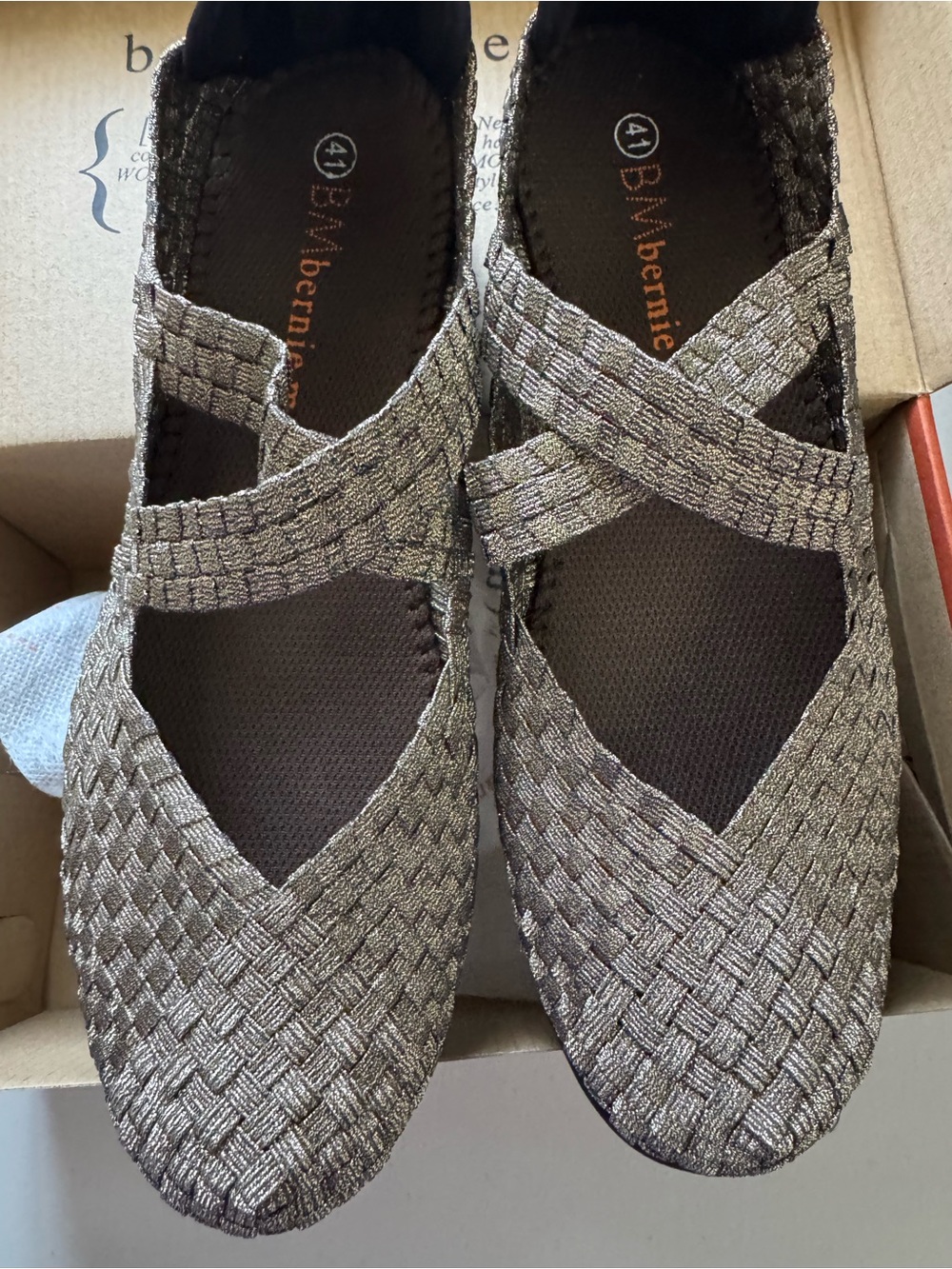 bernie mev. Metallic Silver Woven Mary Jane Flats